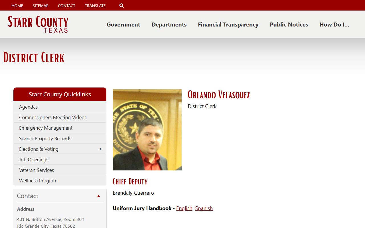 Starr County District Clerk contact page for district court case access